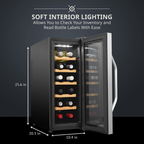 Ivation 12 Bottle Freestanding Wine Fridge, Thermoelectric Wine Cooler, Stainless Steel
