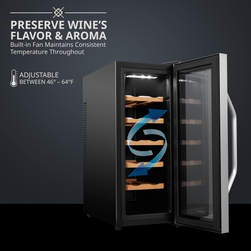 Ivation 12 Bottle Freestanding Wine Fridge, Thermoelectric Wine Cooler, Stainless Steel