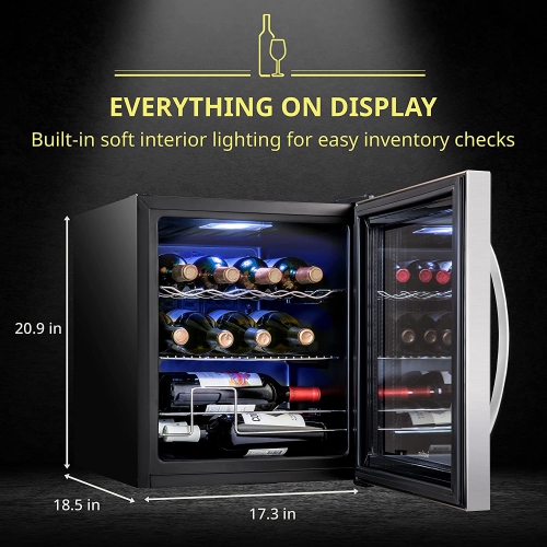 Schmecke 12 Bottle Freestanding Wine Fridge, Wine Cooler W/Lock, Stainless Steel