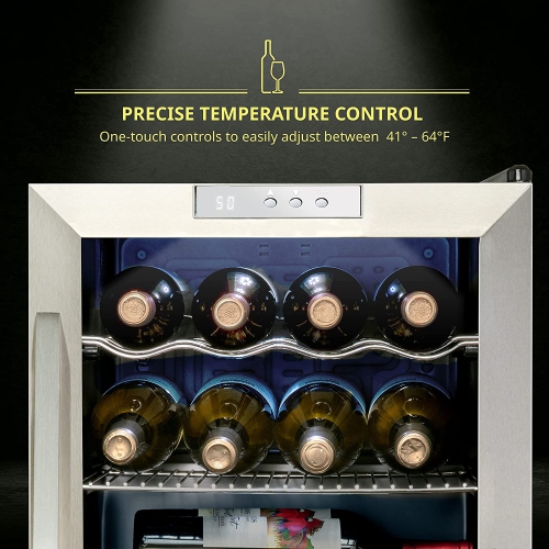 Schmecke 12 Bottle Freestanding Wine Fridge, Wine Cooler W/Lock, Stainless Steel