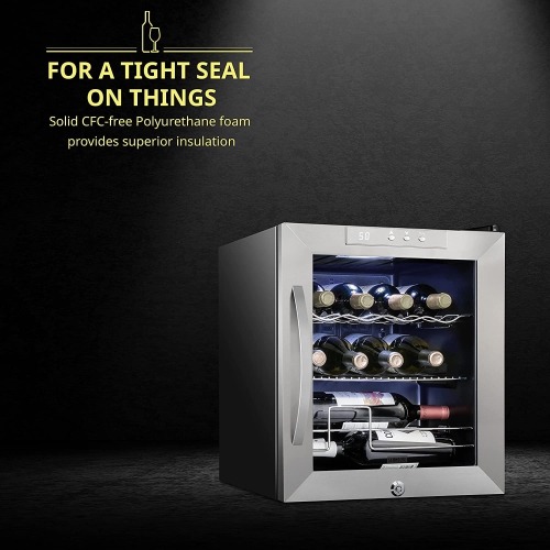 Schmecke 12 Bottle Freestanding Wine Fridge, Wine Cooler W/Lock, Stainless Steel