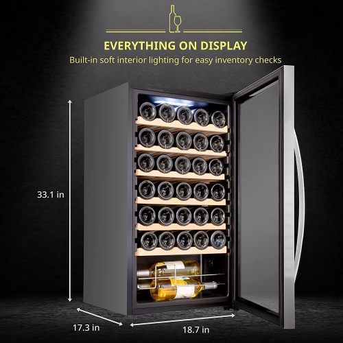 Schmecke 34 Bottle Freestanding Wine Fridge, Wine Cooler with Lock, Stainless Steel