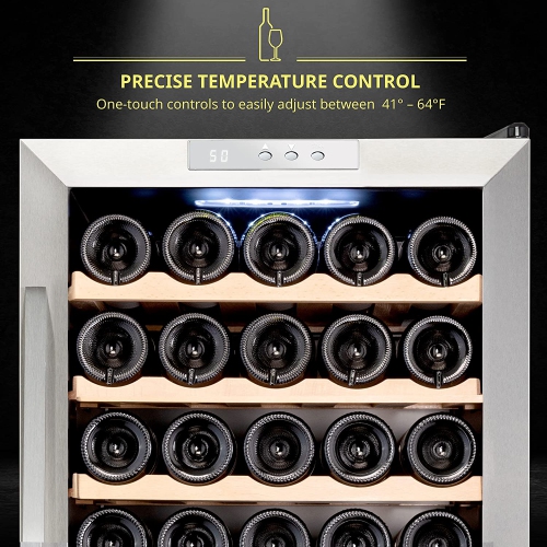 Schmecke 34 Bottle Freestanding Wine Fridge, Wine Cooler with Lock, Stainless Steel
