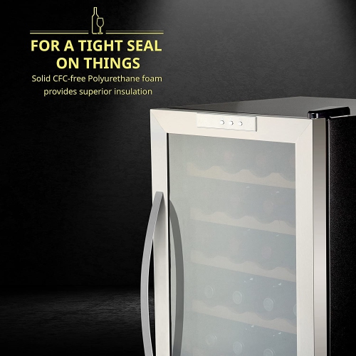 Schmecke 34 Bottle Freestanding Wine Fridge, Wine Cooler with Lock, Stainless Steel