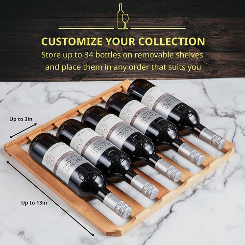 Schmecke 34 Bottle Freestanding Wine Fridge, Wine Cooler with Lock, Stainless Steel