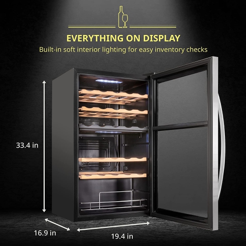 Schmecke 33 Bottle Freestanding Wine Fridge with Lock, Dual Zone Wine Cooler, Stainless Steel