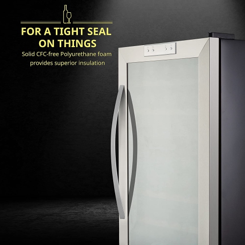 Schmecke 33 Bottle Freestanding Wine Fridge with Lock, Dual Zone Wine Cooler, Stainless Steel