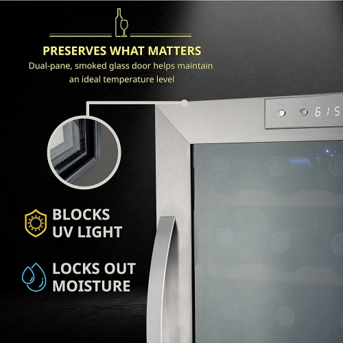 Schmecke 33 Bottle Freestanding Wine Fridge with Lock, Dual Zone Wine Cooler, Stainless Steel