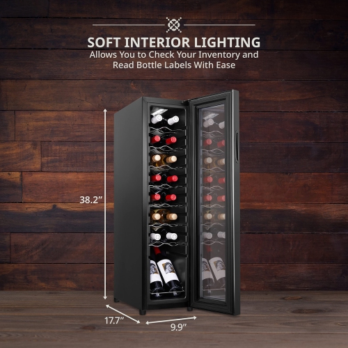 Ivation 16 Bottle Freestanding Wine Fridge, Wine Cooler with Lock, Black