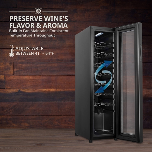 Ivation 16 Bottle Freestanding Wine Fridge, Wine Cooler with Lock, Black