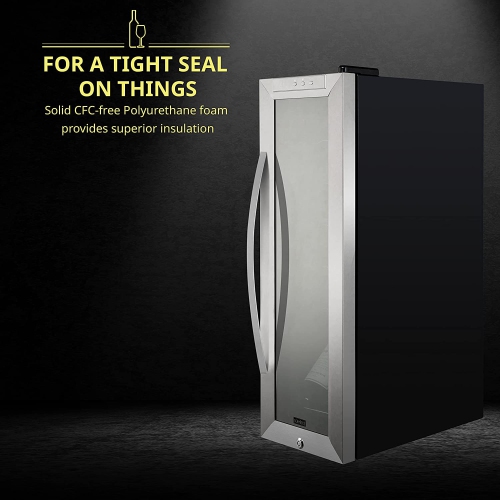 Schmecke 12 Bottle Freestanding Wine Fridge, Wine Cooler with Lock, Stainless Steel