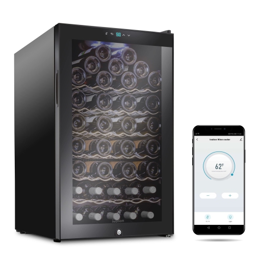 IVATION  51 Bottle Freestanding Wine Fridge, Wine Cooler With Wi-Fi Smart App Control And Lock In Black