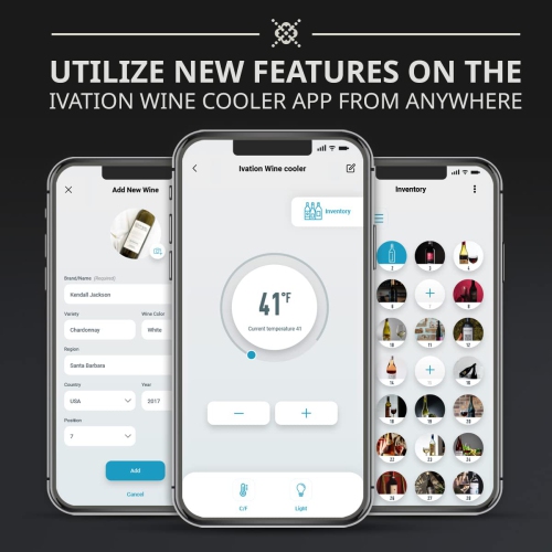 Ivation – réfrigérateur à vin autonome pour 51 bouteilles, refroidisseur à vin avec application intelligente Wi-Fi et serrure, noir
