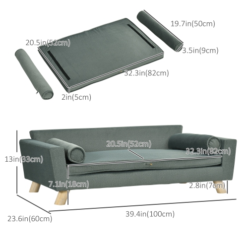 PawHut Canapé en mousse pour chien avec oreillers amovibles, canapé-lit moderne avec coussin de siège doux, housse lavable, tissu résistant à l'eau,