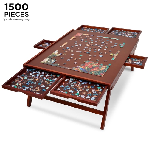 Jumbl 1500 Piece Puzzle Board, 27” x 35” Jigsaw Puzzle Table with 6 Trays and Legs, Brown