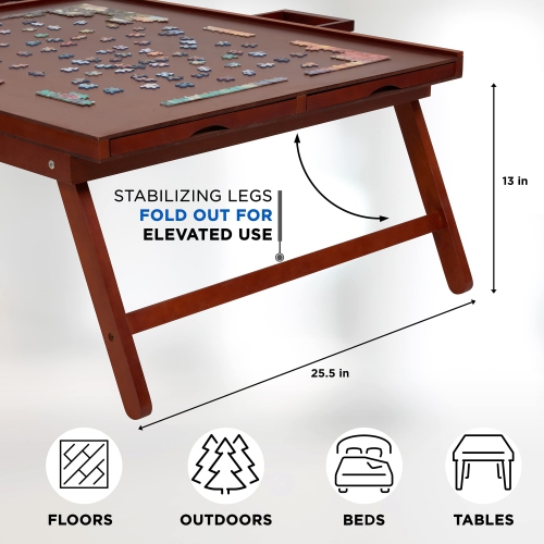 Jumbl 1500 Piece Puzzle Board, 27” x 35” Jigsaw Puzzle Table with 6 Trays and Legs, Brown