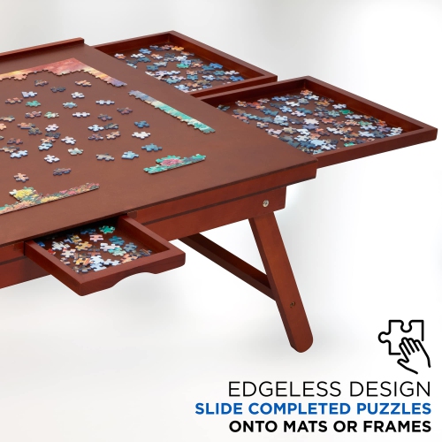 Jumbl 1500 Piece Puzzle Board, 27” x 35” Jigsaw Puzzle Table with 6 Trays and Legs, Brown