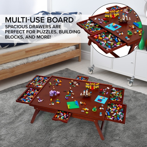 Jumbl 1500 Piece Puzzle Board, 27” x 35” Jigsaw Puzzle Table with 6 Trays and Legs, Brown