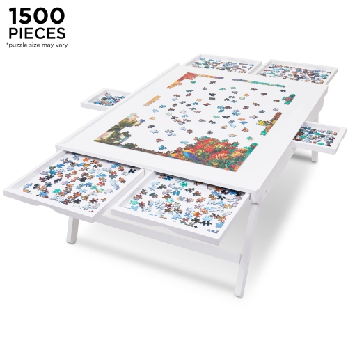 Casse-tête Jumbl de 1500 pièces, 27" x 35" Table de casse-tête avec 6 plateaux et pattes, blanc
