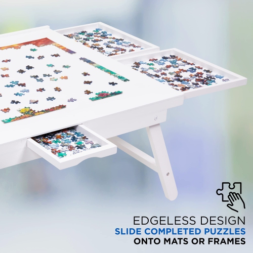 Casse-tête Jumbl de 1500 pièces, 27" x 35" Table de casse-tête avec 6 plateaux et pattes, blanc