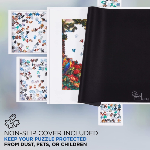 Casse-tête Jumbl de 1500 pièces, 27" x 35" Table de casse-tête avec 6 plateaux et pattes, blanc