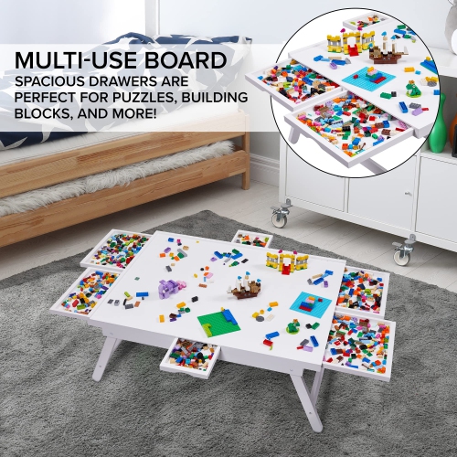 Casse-tête Jumbl de 1500 pièces, 27" x 35" Table de casse-tête avec 6 plateaux et pattes, blanc