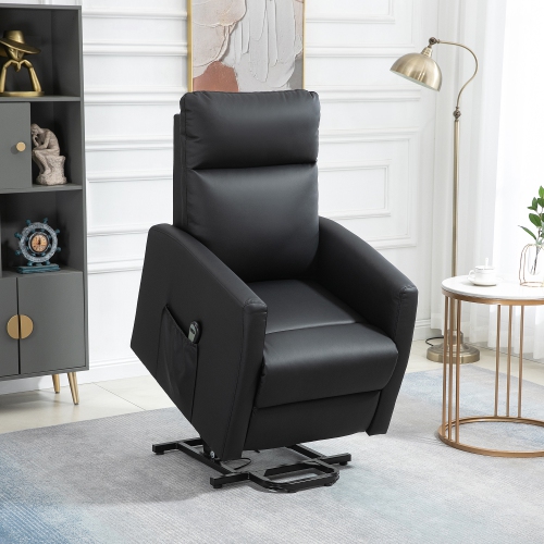 HOMCOM Electric Power Lift Chair for Elderly, PU Leather Power Recliner chair for Living Room with Footrest, Remote Control, Side Pocket, Black