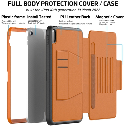 XCRS Premium Built Case for Apple iPad 10.9 inches 10th Gen 2022, Highly Protective, Shock Absorbing Cover with 2 Card Pockets, Built-In Pencil