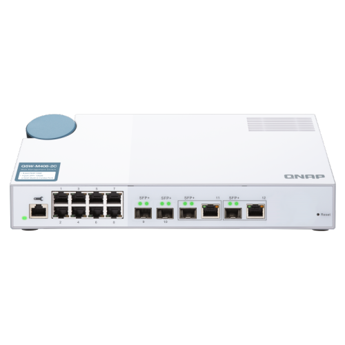QNAP QSW-M408-2C-US 10GbE Managed Switch, with 2-Port 10GbE SFP+/RJ45 Combo, 2-Port 10GbE SFP+, 2-Port 10GbE Base-T and 8-Port Gigabit