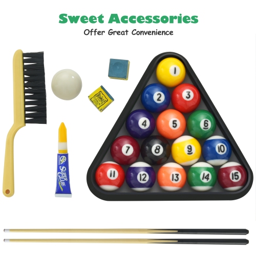 Topbuy 47" Pool Table Set for Kids Foldable Billiard Table for Home and School Green