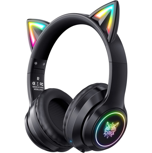 ULTREND  Bluetooth Kids Wireless Foldable Over-Ear Headphones With Microphone, Cat Ear Led Light Up And 85Db Volume, for Iphone/ipad/laptop/pc (Black)