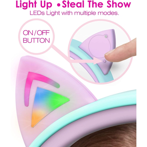 Écouteurs LED Cat Ears pour enfants, casque filaire intra-auriculaire de 3,5 mm avec câbles lacés pour smartphones, PC et ordinateur portable -