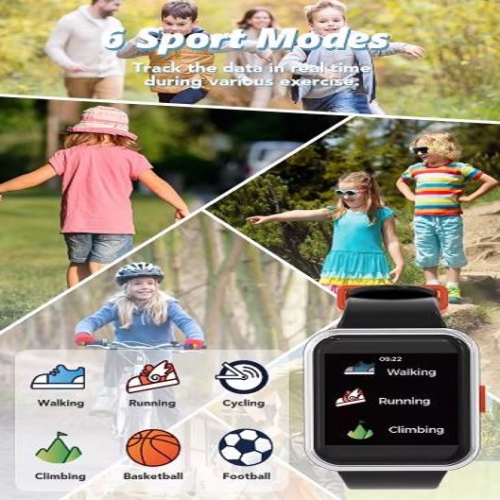 Montre intelligente pour enfants ULTREND, moniteur d'activité physique, écran tactile de 1,44 po, 3 jeux intégrés, étanche IP68, et 6 modes de sport.