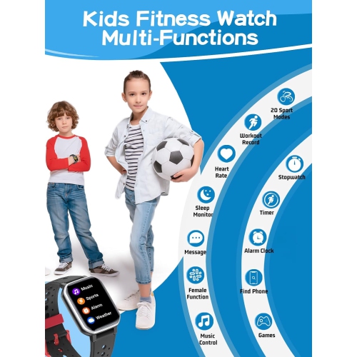 ULTREND Smart Watch for Kids, Fitness Activity Tracker, 1.44" touch screen, 5 Built-in games, IP68 waterproof, and 20 sports modes.