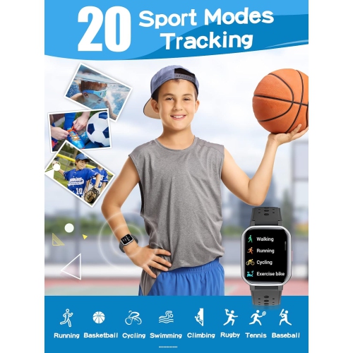 ULTREND Smart Watch for Kids, Fitness Activity Tracker, 1.44" touch screen, 5 Built-in games, IP68 waterproof, and 20 sports modes.