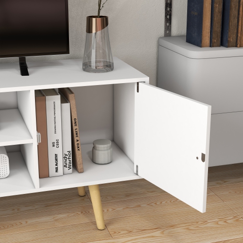 HOMCOM TV Stand Cabinet for TVs up to 55 Inches, Entertainment Unit with Storage Shelves and Wood Legs for Living Room, White