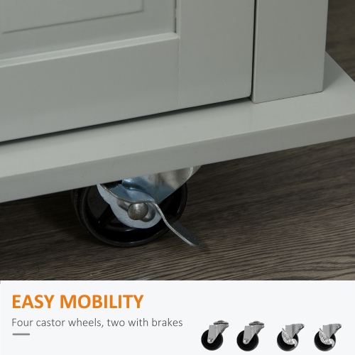 Îlot de cuisine de HOMCOM avec dessus en bois de caoutchouc, table sur roulettes avec îlot de cuisine, tablettes réglables, support à épices et