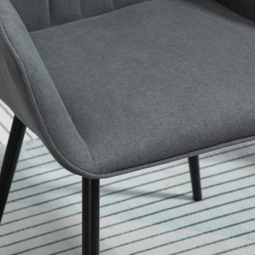 HOMCOM Dining Chairs Set of 2, Upholstered Kitchen Chairs, Linen Fabric Accent Arm Chairs with Metal Legs, Dark Grey