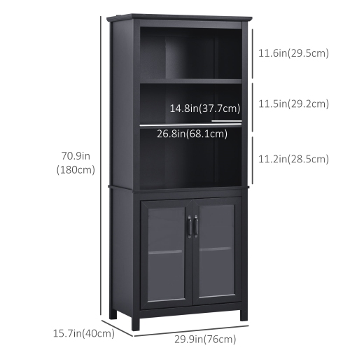 HOMCOM 3-Tier Multifunctional Bookcase, Storage Bookshelf, Display Shelves with Glass Doors, Open Compartments and Adjustable Shelves for Home