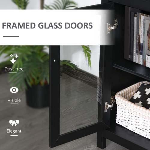 HOMCOM 3-Tier Multifunctional Bookcase, Storage Bookshelf, Display Shelves with Glass Doors, Open Compartments and Adjustable Shelves for Home