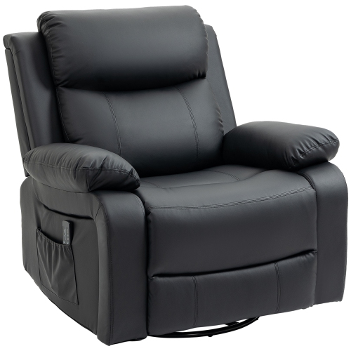 HOMCOM PU Leather Manual Recliner Electric Massage Sofa Recliner Chair with 8 Vibration Points Rocking Function Remote Control Black