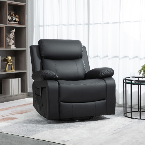 Fauteuil de massage inclinable de HOMCOM, fauteuil berçant pivotant pour salon, canapé inclinable manuel en cuir PU avec télécommande et pochettes