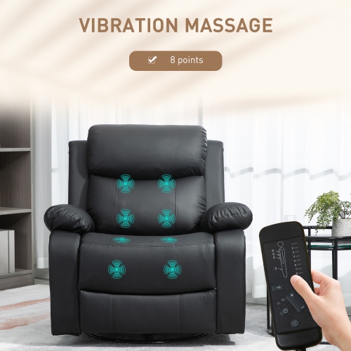 Fauteuil de massage inclinable de HOMCOM, fauteuil berçant pivotant pour salon, canapé inclinable manuel en cuir PU avec télécommande et pochettes