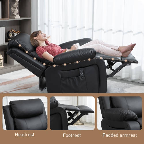 Fauteuil de massage inclinable de HOMCOM, fauteuil berçant pivotant pour salon, canapé inclinable manuel en cuir PU avec télécommande et pochettes