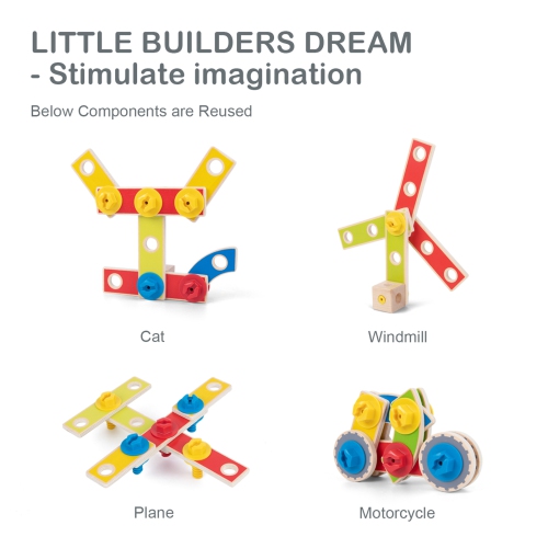 TOOKYLAND Wooden Builder Workbench Playset - 48pcs - Child-size Work Bench with Tools and Hardware, Toy for Kids 3 Years and Older