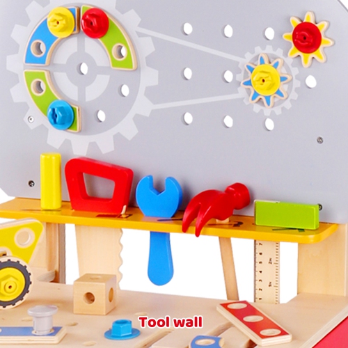 TOOKYLAND Wooden Builder Workbench Playset - 48pcs - Child-size Work Bench with Tools and Hardware, Toy for Kids 3 Years and Older