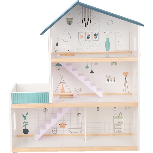 TOOKYLAND Maison de Poupée en Bois - 31pcs - Ensemble de Jeu avec 6 Poupées, Meubles et Accessoires, 3 Ans +