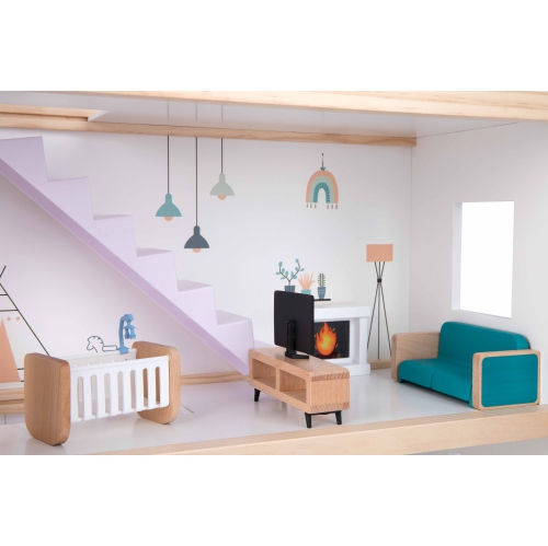 TOOKYLAND Maison de Poupée en Bois - 31pcs - Ensemble de Jeu avec 6 Poupées, Meubles et Accessoires, 3 Ans +