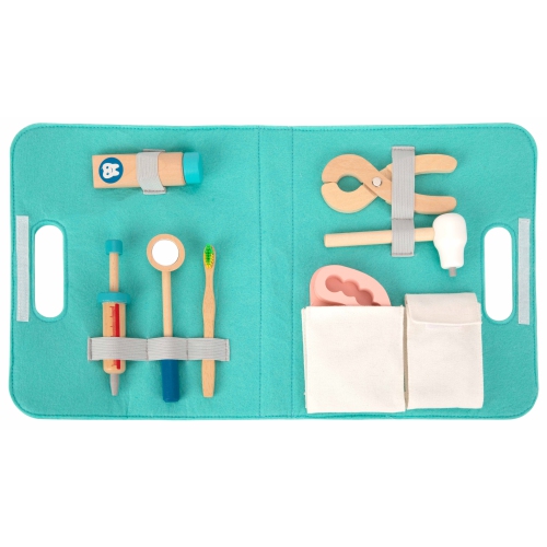 TOOKYLAND Wooden Dentist Play Set - 19pcs - Pretend Medical Tool Kit; Dentistry Doctor Toy for 3 Years +