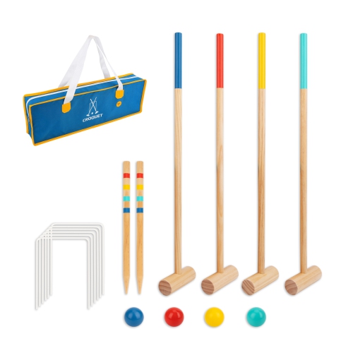 TOOKYLAND Kids Wooden Croquet Set - 17pcs - 4 Player Game Set with Carry Bag, Ages 3+